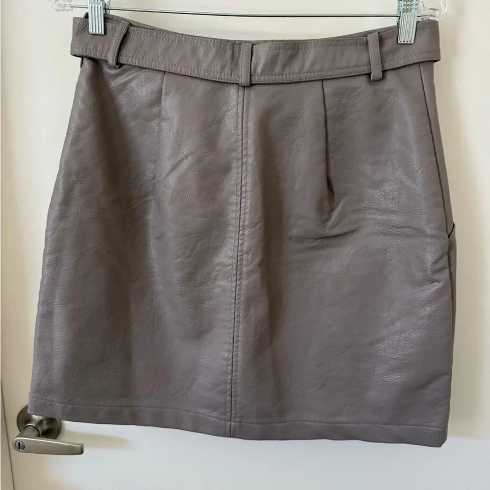 Wishlist Vegan Leather Mini Skirt Tie Waist Taupe Edgy Y2K Pockets Sz M
